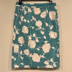 Boden teal & white graphic print pencil skirt US 6R